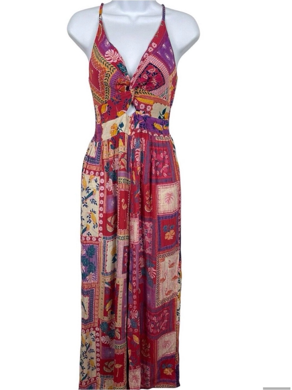 Angie Red and Pink Patchwork Maxi Jumpsuit